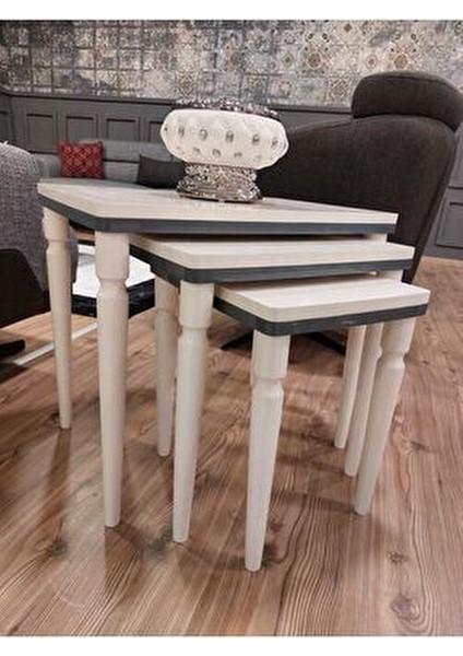 3lü Lüx Zigon Sehpa MDF Malzeme Krem Antrasit Renk 52 cm Yükseklik ile Şık Tasarım