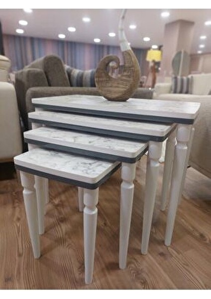 Zigon Sehpa Seti Beyaz Mermer MDF Üst Yüzey ile Şık Dekor 4 Adet 57 cm Yükseklik