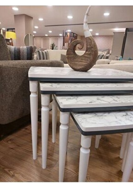 Zigon Sehpa Seti Beyaz Mermer MDF Üst Yüzey ile Şık Dekor 4 Adet 57 cm Yükseklik