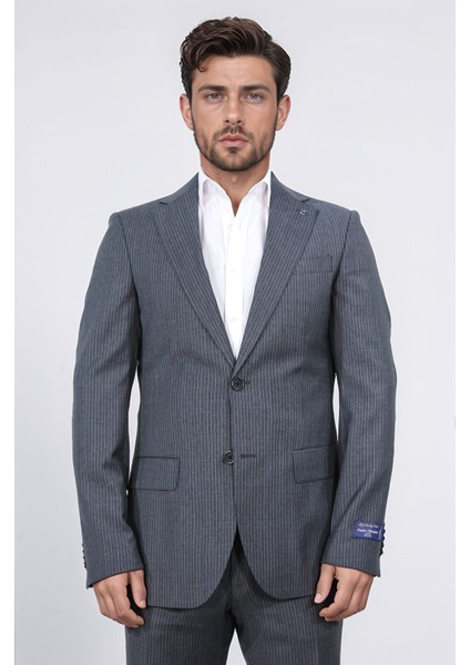 Slim Fit Mono Yaka Antrasit Çizgili Yünlü Takım Elbise fiyatları