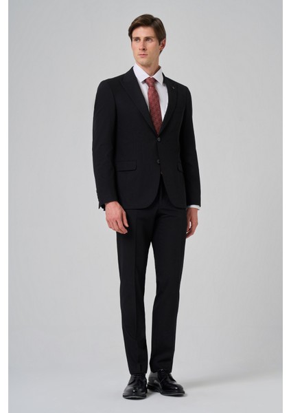 Erkek Siyah Poliviskon Basic Slim Fit Sivri Yaka Takım Elbise fırsatları