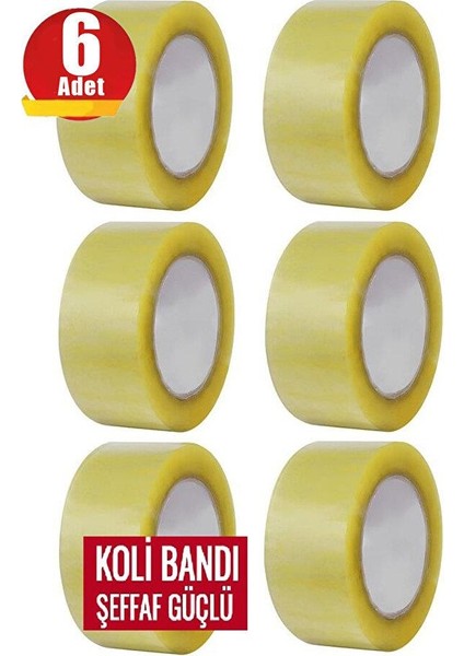Incifiks 6 Adet Koli Bandı 45 mm x 100 Metre Şeffaf Güçlü Yapışkanlı Kopmayan Bant Bandı Bantları Süper