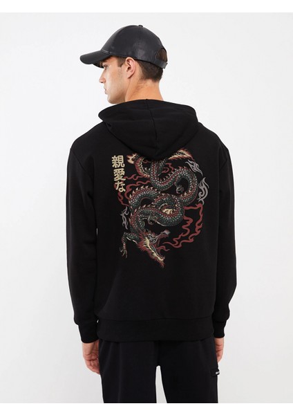 Xsıde Siyah Uzun Kollu Baskılı Erkek Hoodie indirimleri