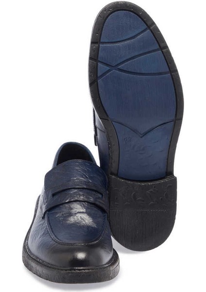 Lacivert Hakiki Deri Erkek Casual Ayakkabı - E23S1AY56537-A31