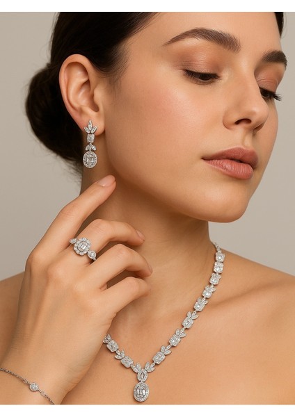 925 Ayar Gümüş Baget Kesim Zarif Set Takım