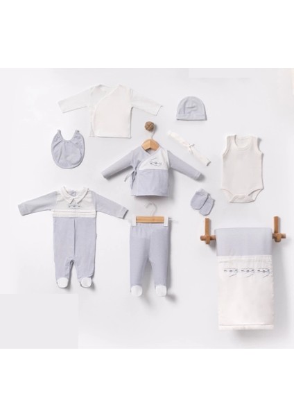 Tren Nakışlı Bebe Erkek Hastane Çıkışı 10'lu Set