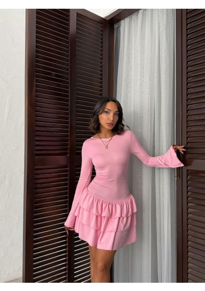Ispanyol Kol Volanlı Mini Elbise