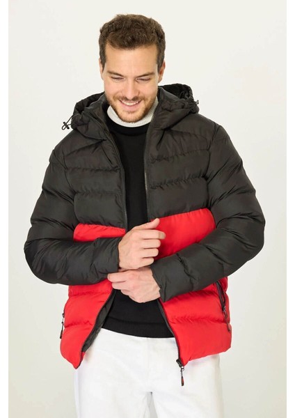 İçi Astarlı Su ve Rüzgar Geçirmez Cepli Kapüşonlu Erkek Mont