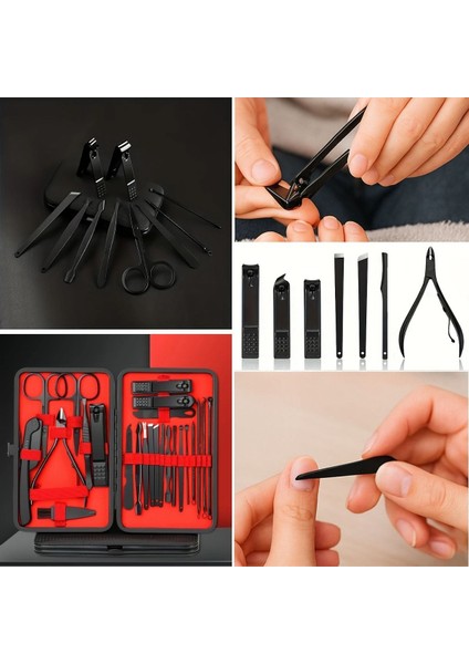 Buffer® 24 Parça Kendiliğinden Deri Çantalı Seyahat Tipi Manikür Pedikür Seti -M11 indirimleri