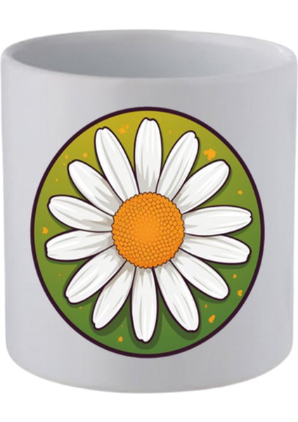Yeşil Arka Planda Papatya Baskılı Kulpsuz Kupa Bardak - Hediye Kahve Kupası, Su Bardağı