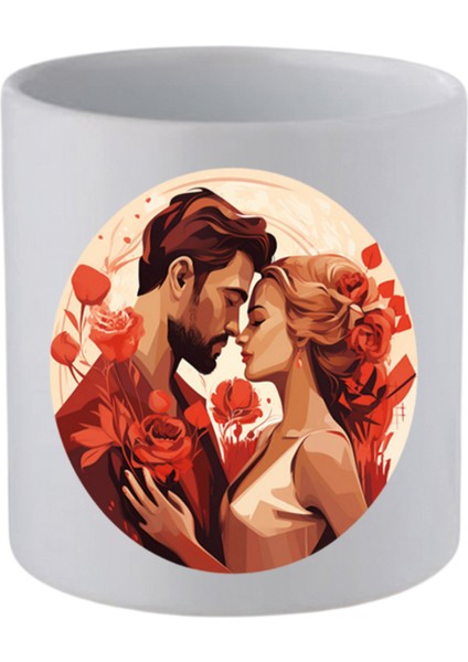 Kadın ve Erkek Aşk Temalı Kulpsuz Kupa Bardak - Hediye Kahve Kupası, Su Bardağı