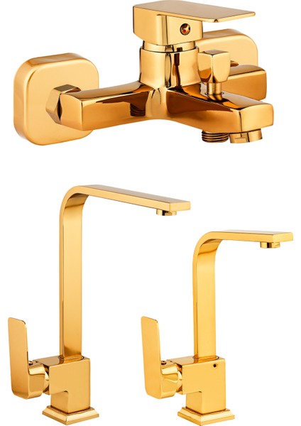 Kare Gold Mutfak Lavabo Banyo Bataryası Set Tepe Duş Seti Lüks Batarya fiyatları