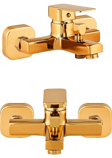 Kare Gold Mutfak Lavabo Banyo Bataryası Set Tepe Duş Seti Lüks Batarya modelleri