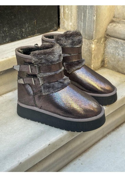 Toka Detaylı Simli Içi Tüylü Soğuk Geçirmez Modern Çocuk Kadın Kısa Boy Bot fiyatları