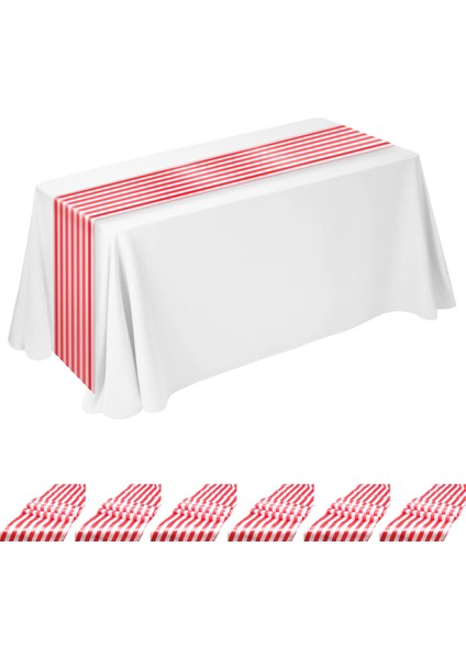 6 Adet Çizgili Masa Koşucusu Düğün Polyester Masa Dekoru Kırmızı Beyaz Çizgili Tasarım Masa Örtüsü Dekor 12 x 108 Inç (Yurt Dışından) fiyatları