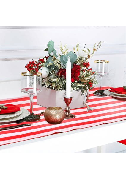 6 Adet Çizgili Masa Koşucusu Düğün Polyester Masa Dekoru Kırmızı Beyaz Çizgili Tasarım Masa Örtüsü Dekor 12 x 108 Inç (Yurt Dışından) indirimleri