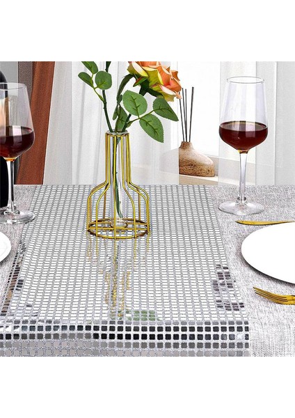 Disko Parti Masası Koşucusu Ayna Gümüş Folyo Masa Koşucusu Glitter Metalik Masa Kapağı Disko Dans Partisi Düğün (Yurt Dışından) indirimleri