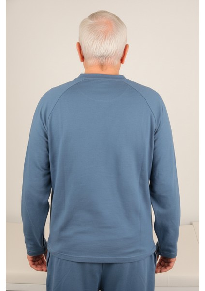 Adaptif Denim Mavi Kemoterapi Hasta Bakım ve Tedavi Kıyafeti