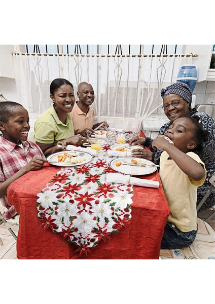 Noel Masası Koşucusu, Poinsettia Holly Yaprağı Işlemeli Masa Çarşafları Noel Dekorasyonları Için 15 x 53 Inç (Yurt Dışından)