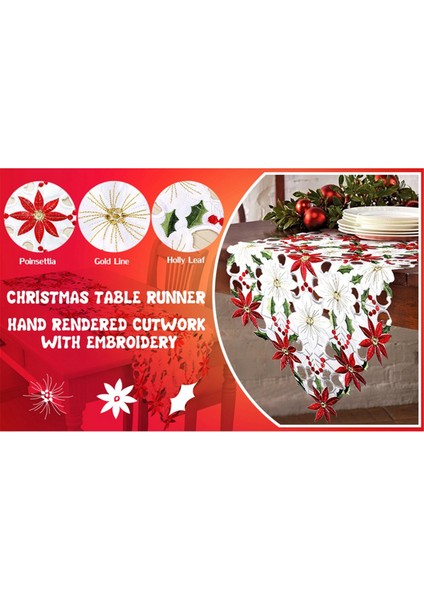 Noel Masası Koşucusu, Poinsettia Holly Yaprağı Işlemeli Masa Çarşafları Noel Dekorasyonları Için 15 x 53 Inç (Yurt Dışından) indirimleri