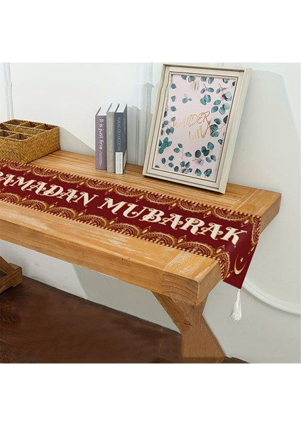 Ramazan Ayı Dekorasyon Masaüstü Bayrağı, Siyah Altın Fener Festivali Partisi Aile Yemek Masası Bayrağı, Keten D (Yurt Dışından)