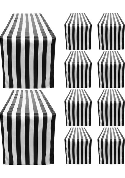10 Paket Masa Koşucusu Polyester Masa Dekoru Klasik Siyah ve Beyaz Çizgili Masa Koşucusu Modern Zarif Tasarım (Yurt Dışından)