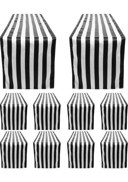 10 Paket Masa Koşucusu Polyester Masa Dekoru Klasik Siyah ve Beyaz Çizgili Masa Koşucusu Modern Zarif Tasarım (Yurt Dışından) fiyatları