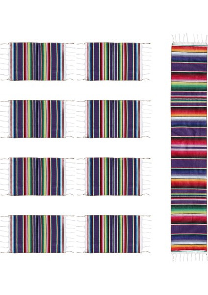 Yer Paspasları ile Meksika Masa Koşucu, Meksika Çeşitli Paspaslar Meksika Parti Düğün Süslemeleri, Saçak Battaniye Masa Koşucu 14 x 84 Inç (Mor Masa Koşucu + 8 Placemats) (Yurt Dışından)