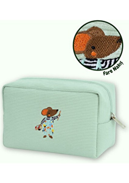 Kadife Organizer Çanta Mint Renkli 24x14x10 cm Pamuk Astar