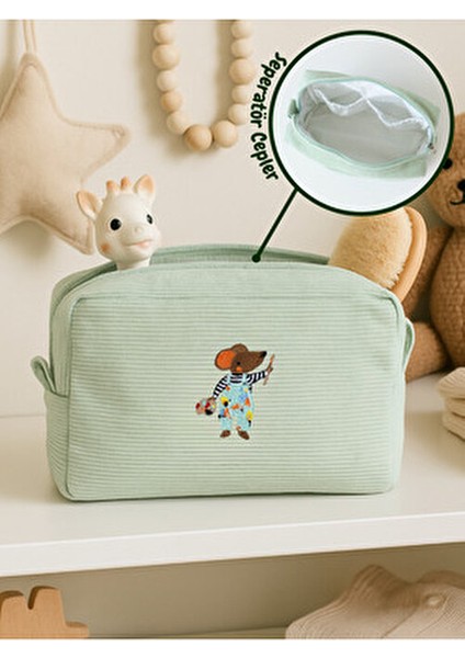 Kadife Organizer Çanta Mint Renkli 24x14x10 cm Pamuk Astar