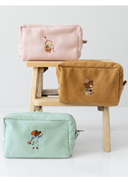 Kadife Organizer Çanta Mint Renkli 24x14x10 cm Pamuk Astar