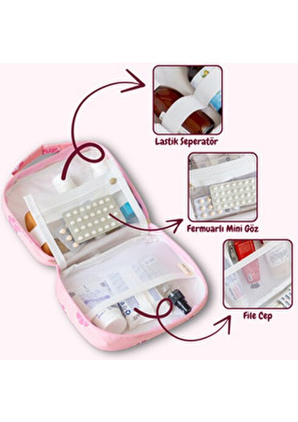 Mama Yoyo Seyahat İlaç Çantası Suya Dayanıklı Polyester 3 Gözlü Çok Renkli 22x16x10 cm