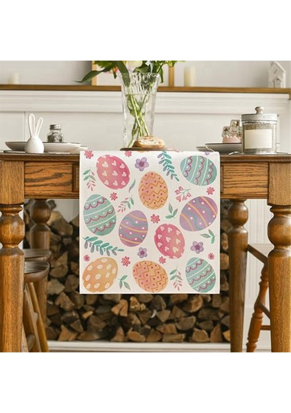 Suluboya Paskalya Yumurtaları Masa Koşucu, Mevsimsel Bahar Mutfak Yemek Masası Dekorasyonu Ev Partisi Dekoru (Yurt Dışından) modelleri