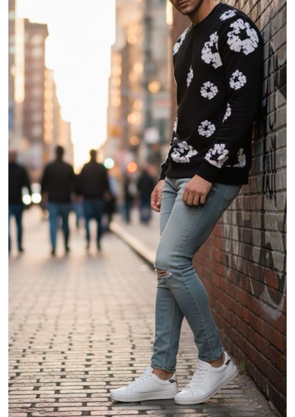 Karly Iki Iplik Çiçek Baskılı Bisiklet Yaka Slim Fit Unisex Sweatshirt fiyatları