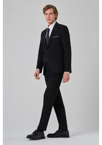Erkek Siyah Poliviskon Basic Slim Fit Sivri Yaka Takım Elbise fiyatları