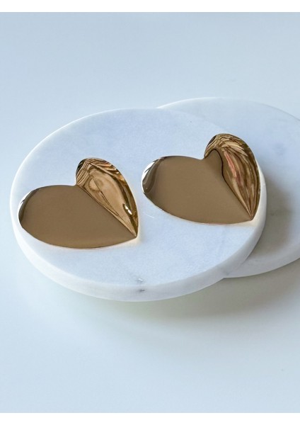 Çelik Büyük Kalp Plaka Küpe