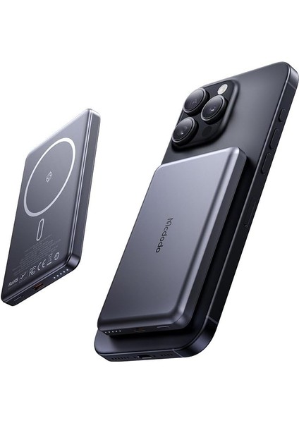 MC-4651 10000MAH 20W Metal Ultra Ince Manyetik Kablosuz Powerbank - Siyah
