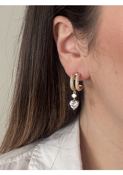 Özel Seri 2li Görünüm Taşlı Kalp Küpe fiyatları