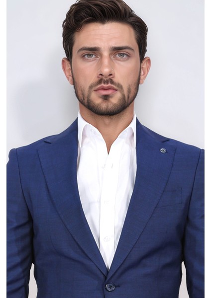 Slim Fit Mono Yaka Mavi Takım Elbise indirimleri