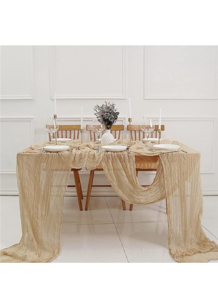 Cheesecloth Masa Koşucu Boho Gaz Gideri Peynir Kumaş Masa Koşucu Rustik Sheer Runner Düğün Bej 4pcs Için (Yurt Dışından) modelleri