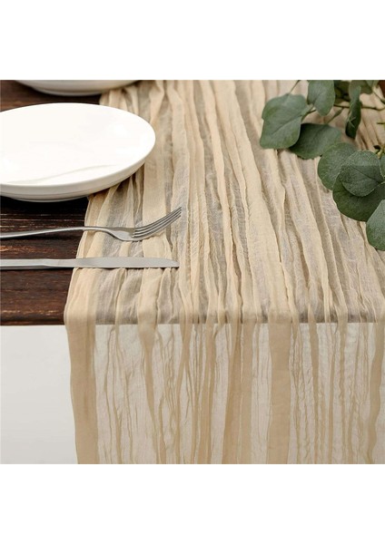 Cheesecloth Masa Koşucu Boho Gaz Gideri Peynir Kumaş Masa Koşucu Rustik Sheer Runner Düğün Bej 4pcs Için (Yurt Dışından) indirimleri