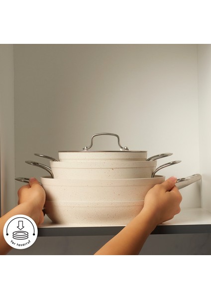 Biogranit White Stone 7 Parça Tencere Seti