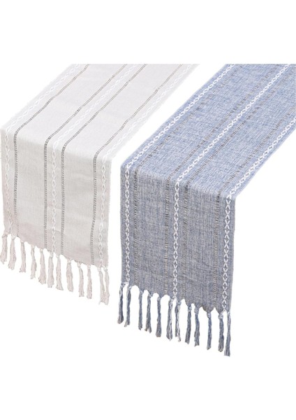 Masa Runner 2pack 13 x 78 Inç Keten Boho Masa Koşucu, Örgülü Çizgili Sehpa Runner Yemek Partisi Tatil (Yurt Dışından)