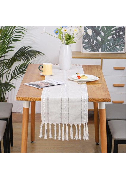 Masa Runner 2pack 13 x 78 Inç Keten Boho Masa Koşucu, Örgülü Çizgili Sehpa Runner Yemek Partisi Tatil (Yurt Dışından) fiyatları