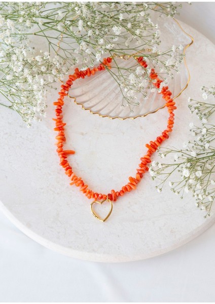Turuncu Mercan Kalp Kolye