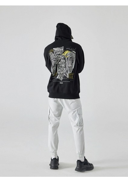 Xsıde Siyah Uzun Kollu Baskılı Erkek Kalın Hoodie fiyatları