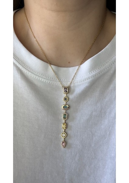 Çelik Renkli Taşlı Y Kolye fiyatları