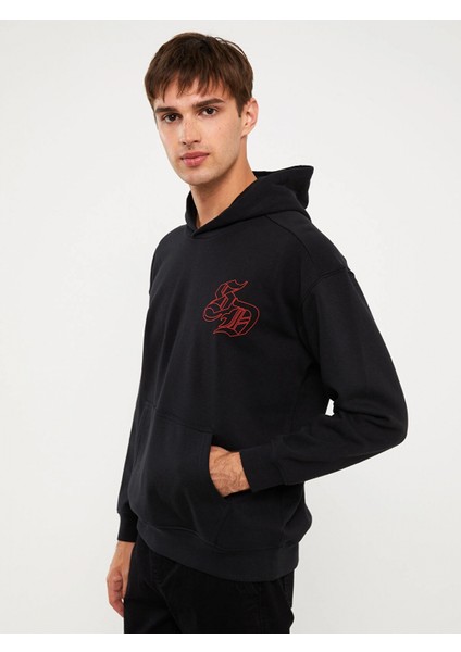 Xsıde Siyah Uzun Kollu Baskılı Erkek Kalın Hoodie fiyatları
