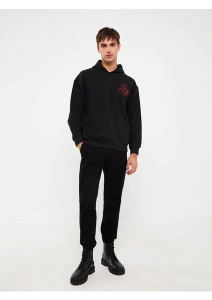 Xsıde Siyah Uzun Kollu Baskılı Erkek Kalın Hoodie modelleri