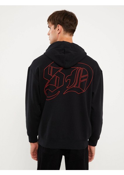 Xsıde Siyah Uzun Kollu Baskılı Erkek Kalın Hoodie indirimleri